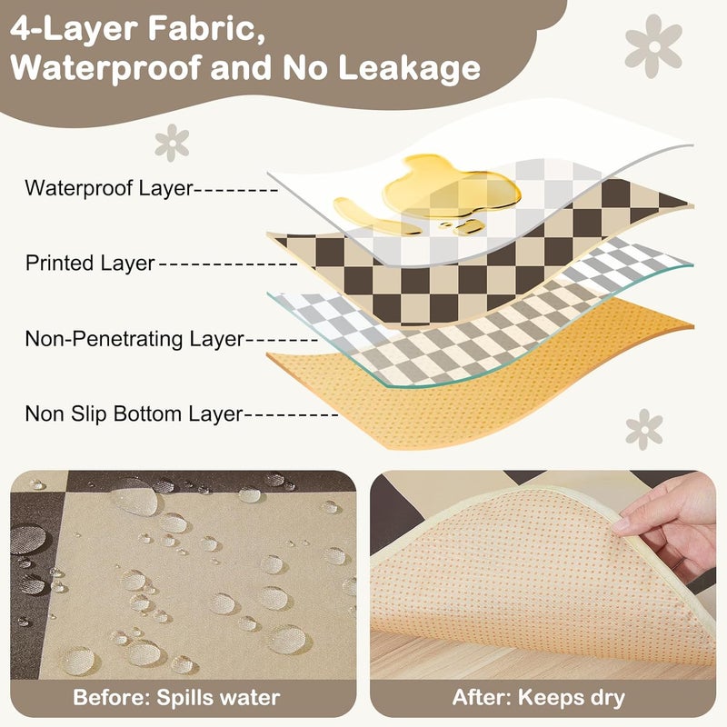 BeBeJoJo Splat Mat for Under High Chair 42 x 42 Inch Waterproof Baby Splash Mat with Non Slip Bottom Reusable Portable Highchair Mat for Floor Food Catcher for High Chair, Gray Checkerboard - Image 4